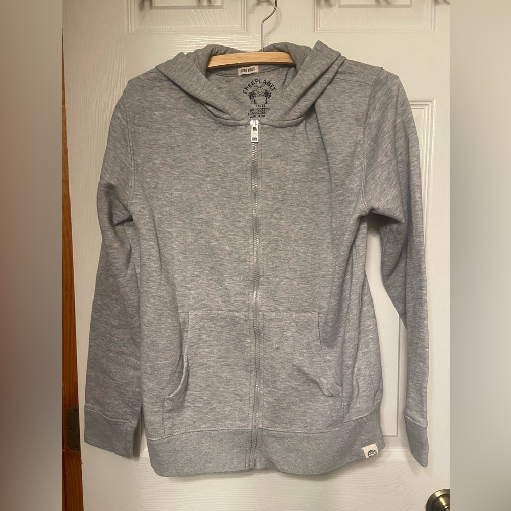 Free Planet Gray Zip-Up Hoodie Size 14/16 (Youth)